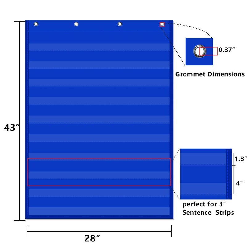 AUVCAS Standard Pocket Chart Clear 10 Pockets Chart for Classroom & Home Heavy Duty Hanging Pocket Chart for Word Wall/Letter Cards/Sentence Strips 28Wx43L,Blue - Image 4